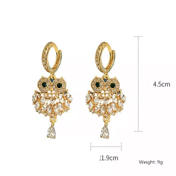 Owl Rhinestone Gold Plated Earrings - Picture 4 of 6
